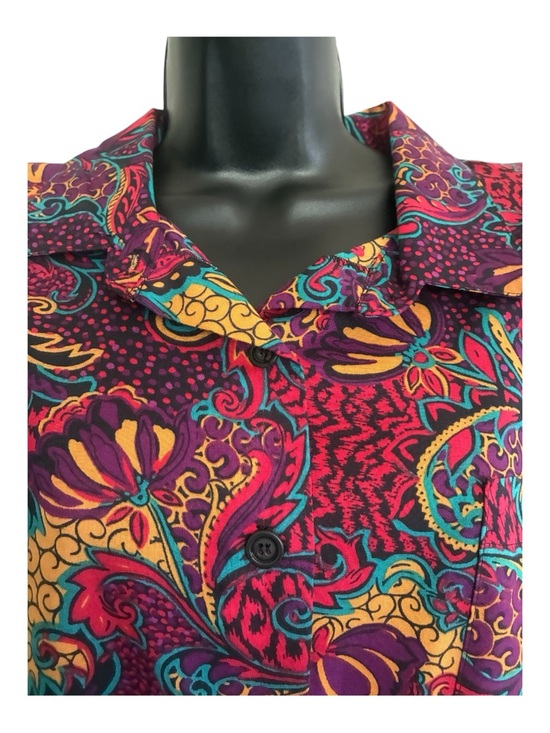 Vintage 90's Boomerang Vibrant Multicolor Paisley Button-Up Shirt Size 22W - Picture 2 of 8